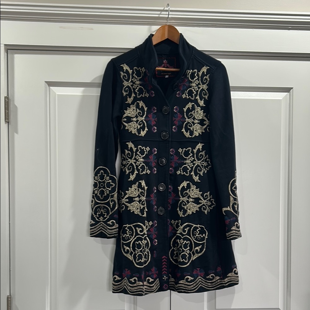 Embroidered Black Dress Coat by Johnny Was